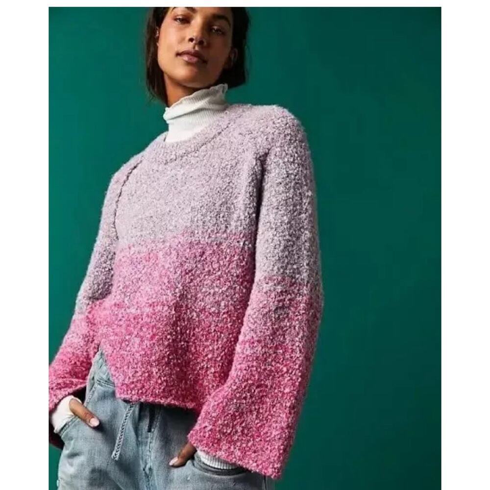 Free People BFF Cocoon Dip Dye Sweater Pink Size Small 1819